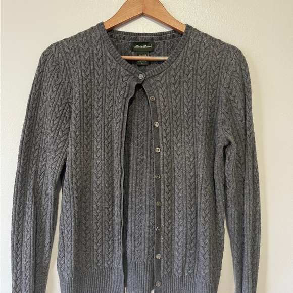 Eddie Bauer Gray Cable Knit Cardigan Timeless Design Size L - Picture 1 of 7